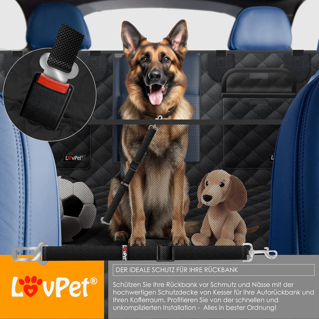Lovpet® 2in1 Hundedecke für Auto Rückbank & Kofferraum mit Seitenschutz und Sichtfenster Kofferraums