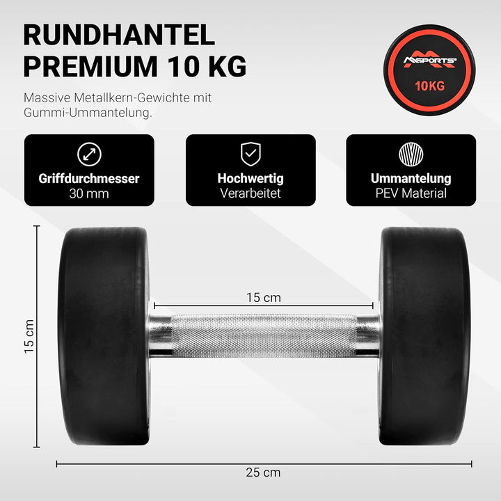 Rundhantel Premium 2er Set | Gummi Kurzhantel Beschichtung 2,5-50 kg | Griff verchromt und gerändelt