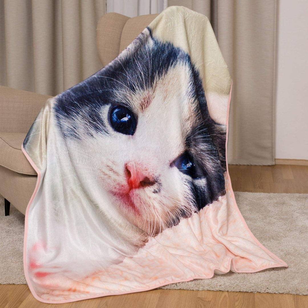 KK Kuscheldecke Microfaser Flauschdecke mit Katze 120 x 150 cm