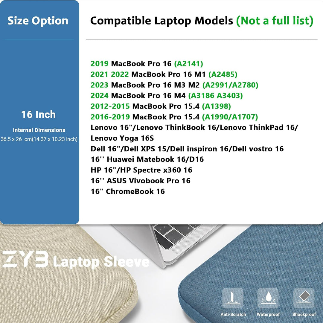 ZYB 16 Zoll Laptoptasche Hülle für 2021-2026 MacBook Pro 16 M5 M4 M3 M2 M1,Mac Pro 15,Notebook Tasch