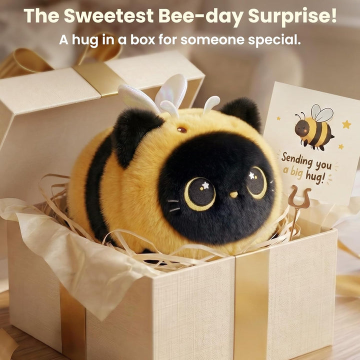 Mewaii Schwarze Katze Biene Plüschkissen 20CM Weiches Kawaii Kuscheltier für Kinder,Niedliches Katze