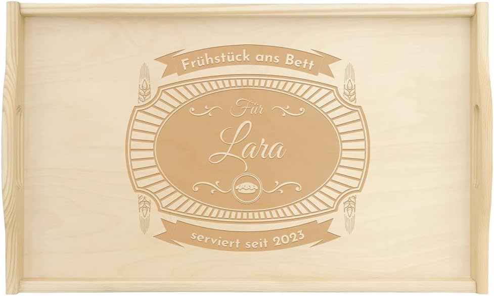 Maverton Serviertablett mit Gravur - personalisiert - Tabletttisch mit Griffen - klappbare Beine - e