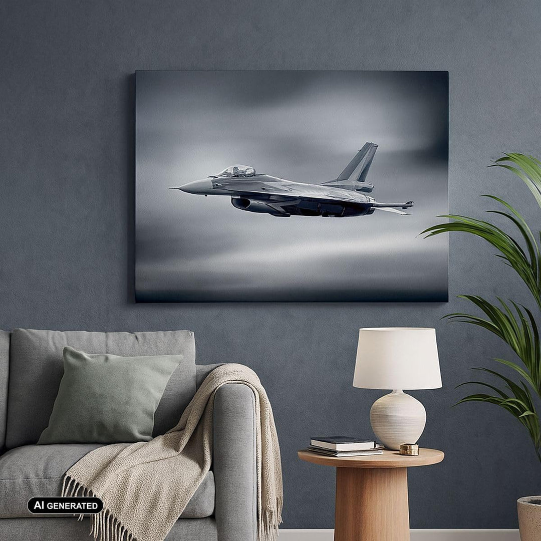 Bilder auf Leinwand Flugzeug Himmel Flug Leinwandbild mit Rahmen 70x50cm Wandbilder Dekoration Wohnz