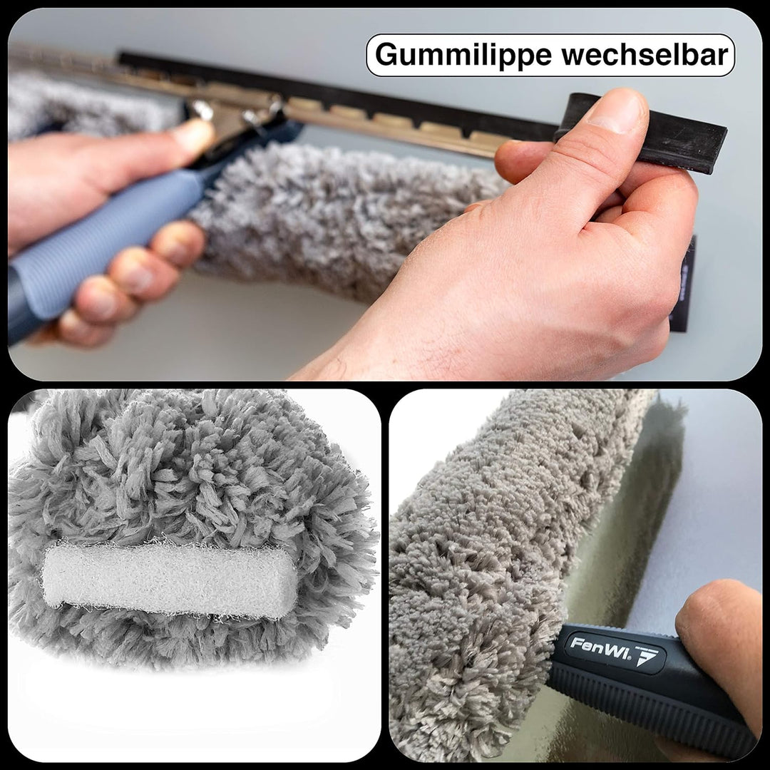 FenWi Kombi Fensterwischer 45/50cm breit für grosse Glas-Flächen mit 2in1 Fensterabzieher & Einwasch