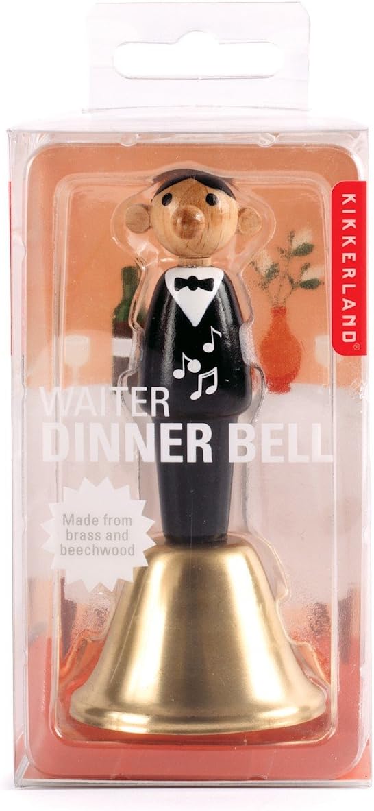 Kikkerland Tisch-und Kellnerglocke, Buchenholz, Messing, Schwarz und Bronze, 6.5 x 6.5 x 14 cm, 1 Ei