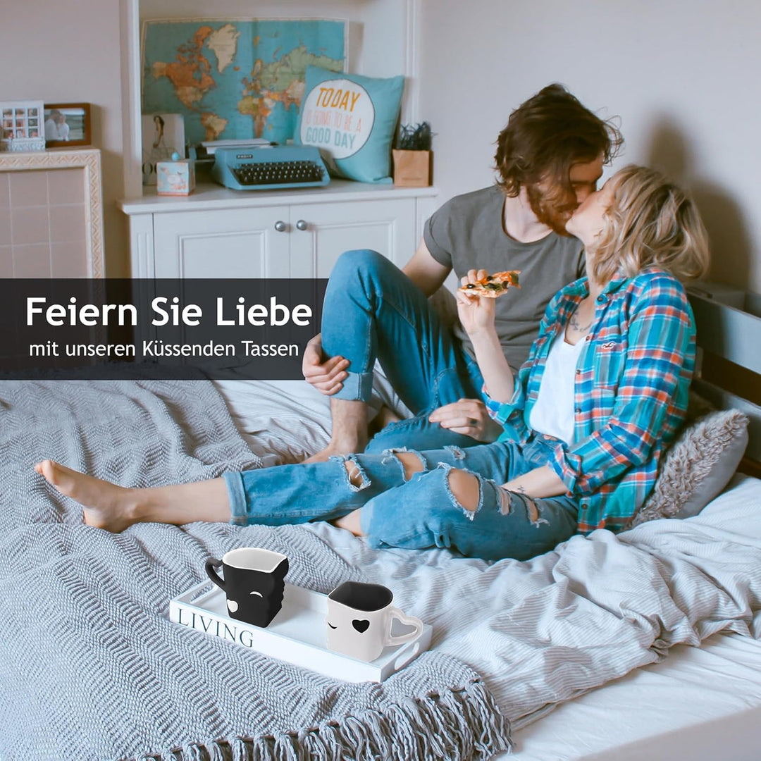 MIAMIO - Kaffeetassen/Küssende Tassen Set Geschenke für Frauen/Männer/Freund/Freundin zur Hochzeit/W