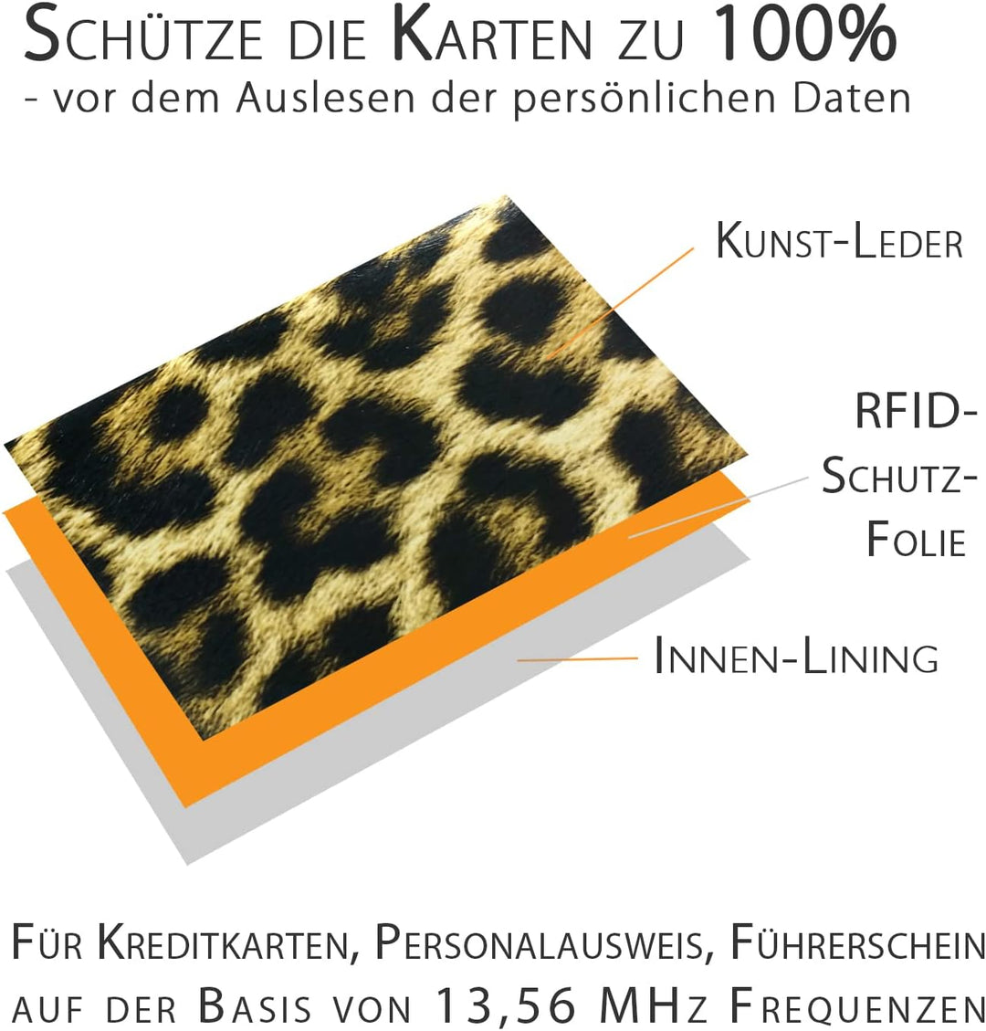 Kleine Geldbörse Damen Mini, Reise Portemonnaie viele Fächer, Leopard Look, RFID Blocker, Münzfach |