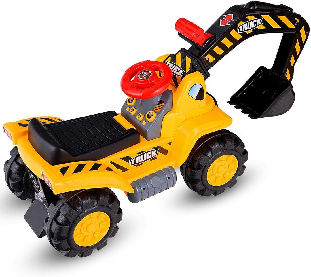 FANTASK Sitzbagger mit eingebautem Ablagefach, Kinderbagger mit Horn, Sandbagger, Rutscher Bagger, S