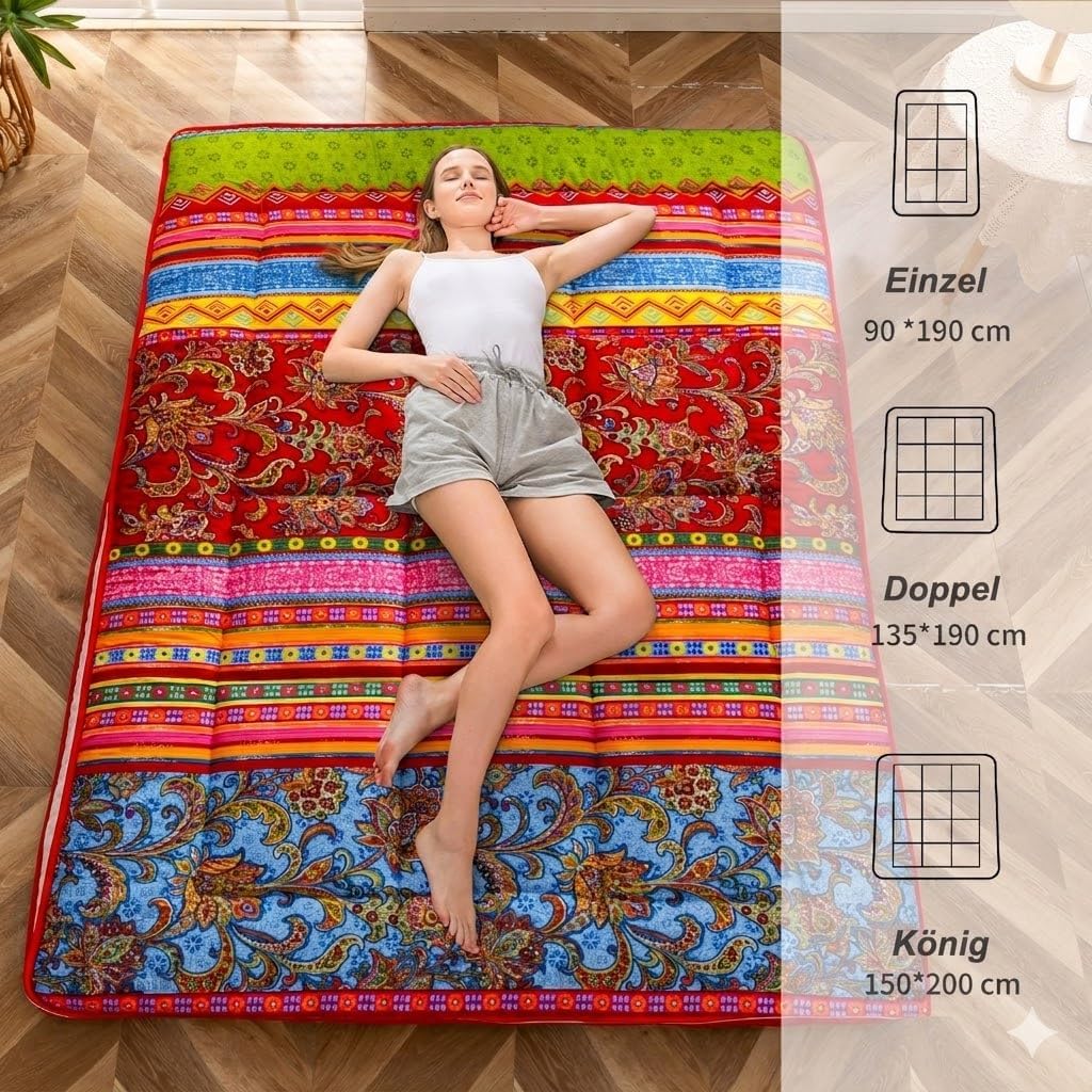 MAXYOYO Böhmische Retro-Bodenmatratze, Vintage-Blumenmuster, japanische Futon-Matratze, aufrollbar,