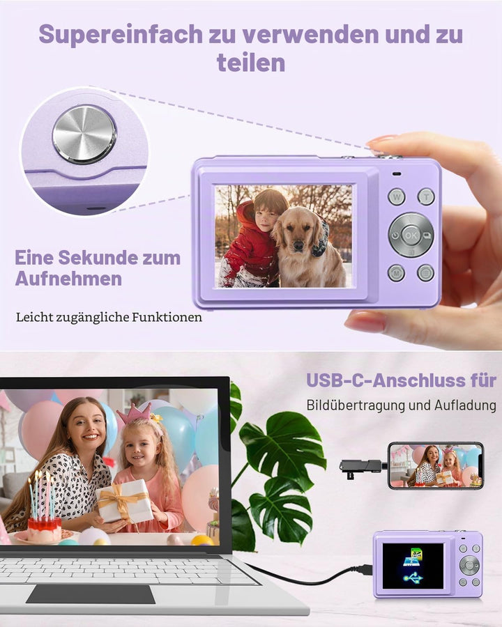 Digitalkamera 1080P 44MP Fotoapparat, mit 2,4" LCD-Bildschirm, 16-fachem Digitalzoom und Bildstabili