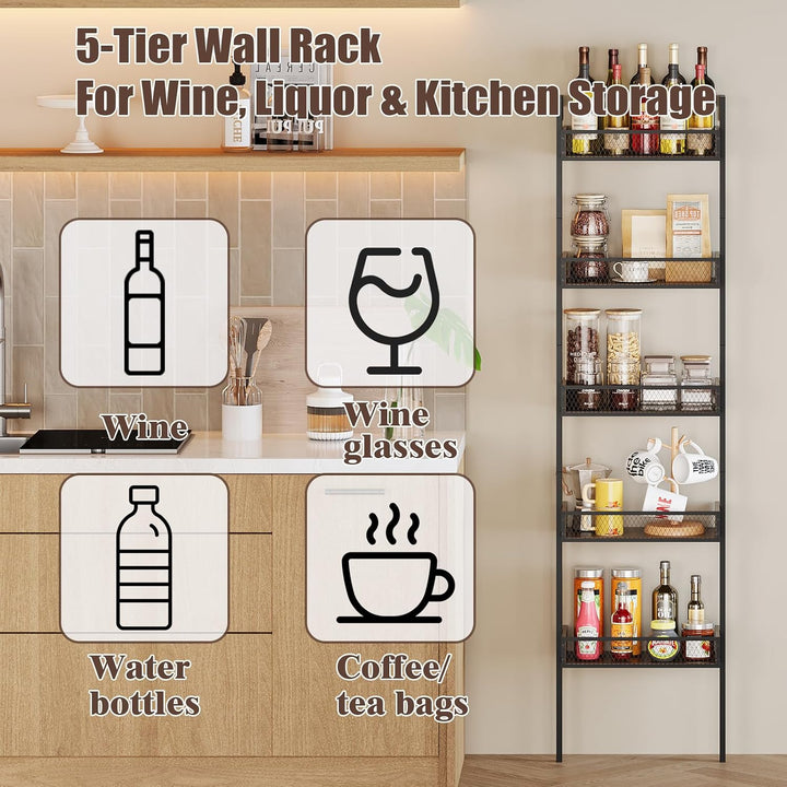 VEDECASA 5‑Stufiges Weinregal &amp; Liquor Stand – Freistehendes Flaschenregal &amp; Wand‑Display Regal für