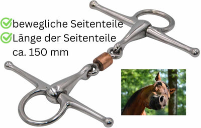 AMKA Knebeltrense Schenkeltrense doppelt gebrochen mit Kupferrolle Edelstahl Stärke 15 mm Ringe 45 m