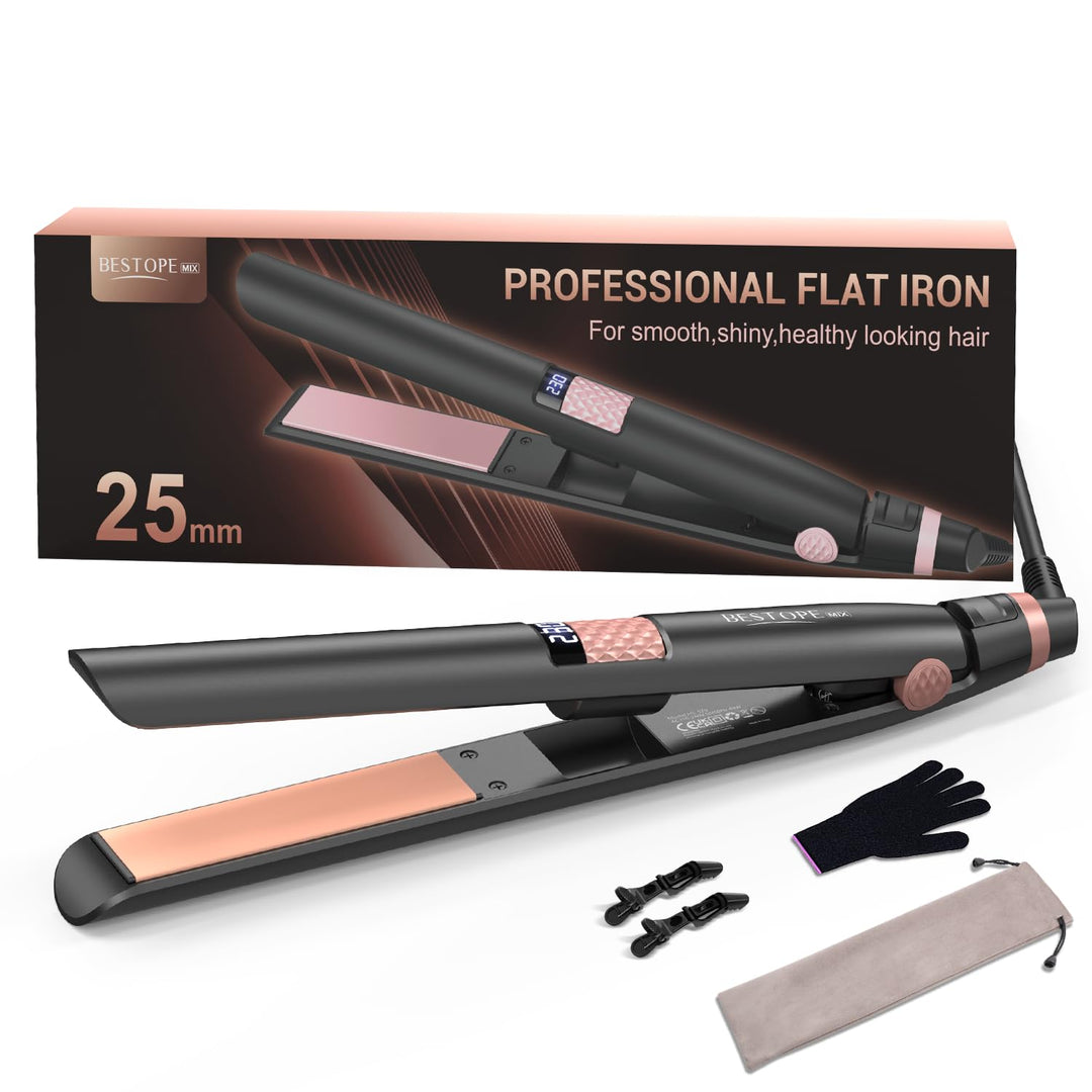 BESTOPE MIX Glätteisen, 25MM Glätteisen Locken und Glätten 2 in 1 Keramikbeschichtung LCD-Display, G