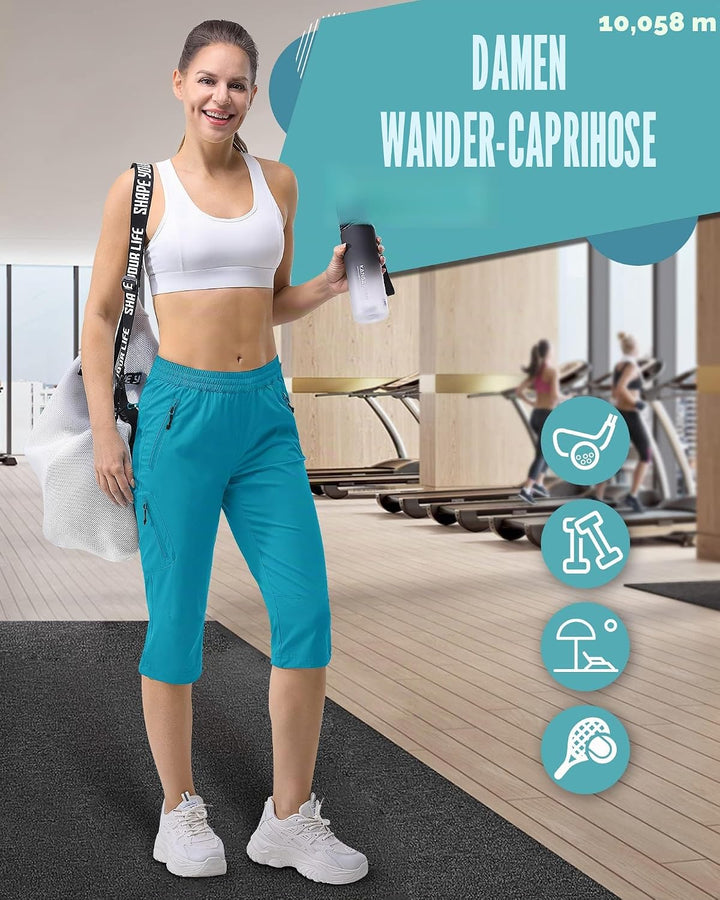 33,000ft Damen 3/4 Hose Capri Wanderhose Stretch Leichte Radhose Taschen Sommer Outdoor Golf Hose 38