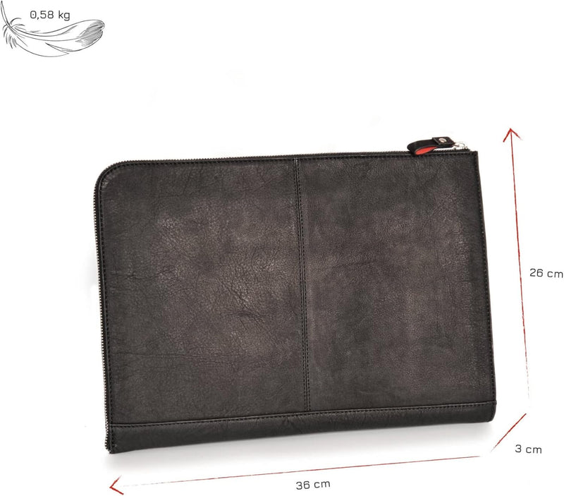 DONBOLSO® Notebook Sleeve London Leder für Damen und Herren Schwarz L, Schwarz L