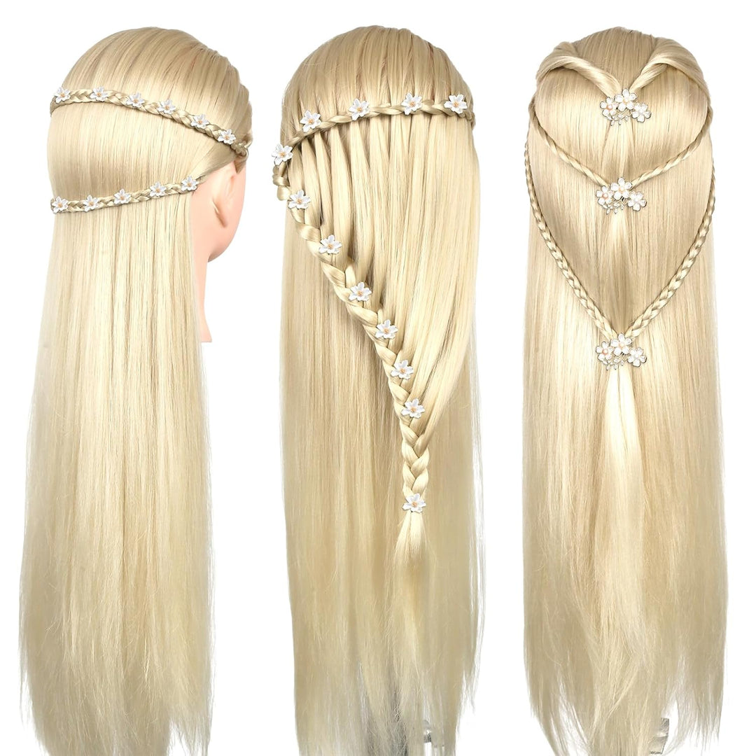 Trainingsköpfe, 28 Zoll Frisierkopf für Friseure, 100% Kunstfaser Haar Übungskopf, mit DIY Strickset