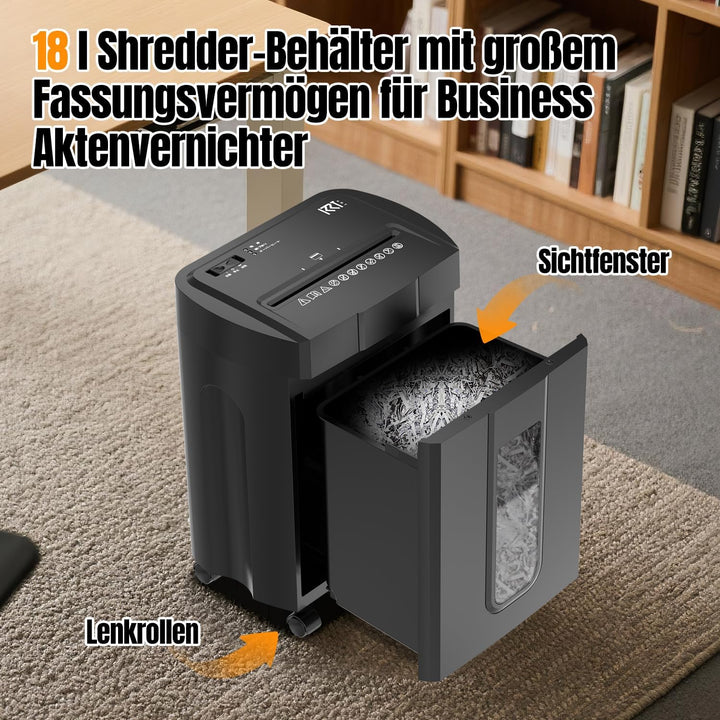 Aktenvernichter, leise 45 dB, Betriebsdauer 45 Min., 15 Blatt, Sicherheits-C-Schnitt P-4, herausnehm