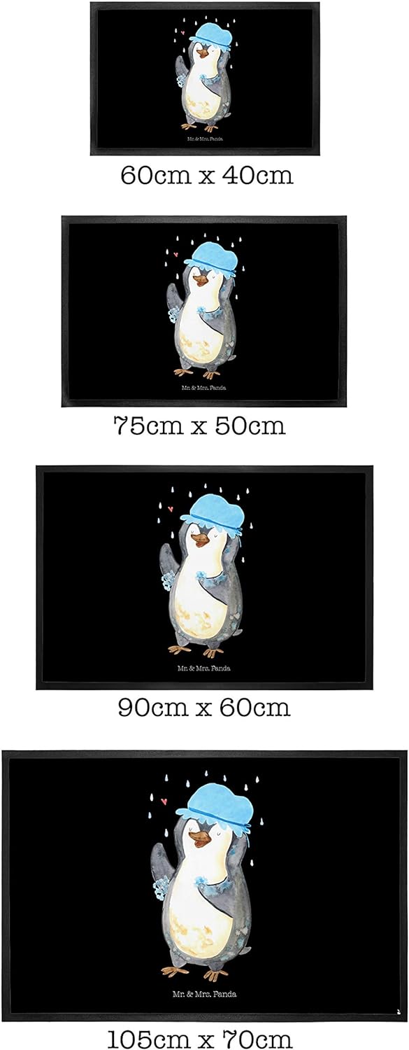 Mr. & Mrs. Panda 50 x 75 cm Fussmatte Pinguin duscht - Geschenk, duschen, singen, Haustürmatte, Schm