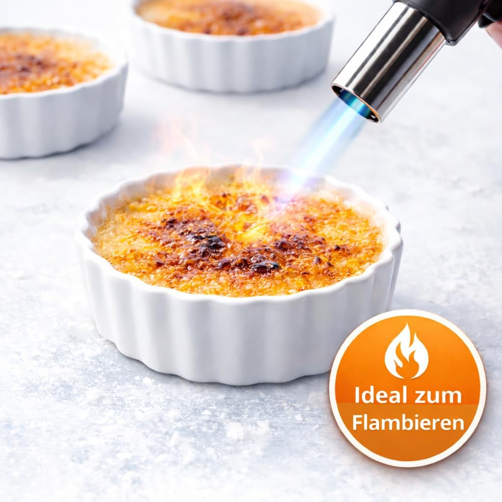 6 Stück Tarte Förmchen, Crème-Brûlée Schälchen Ø 10 cm Keramik, Mini Tarte Quiche Form
