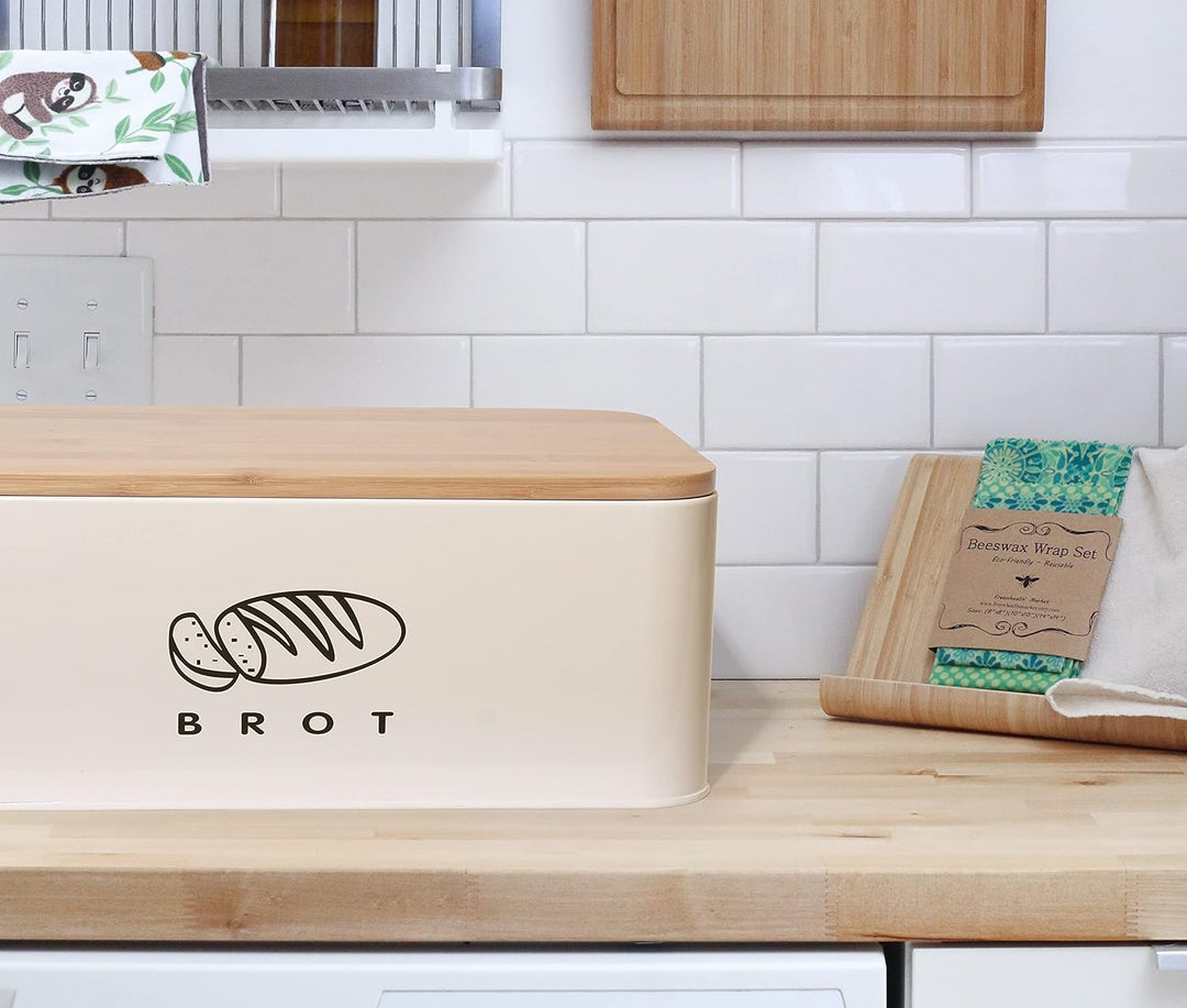 Theo&Cleo Brotkästen mit Deckel, 42 * 23 * 16cm, Deckel aus Ökologisches Bambus, Kann als Schneidebr