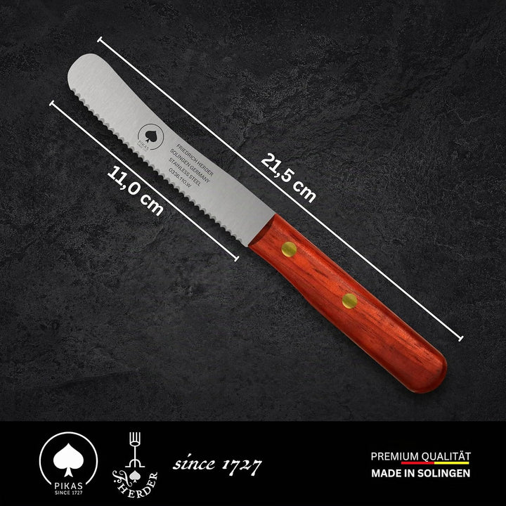 Solingen Messer, 2er Set Padouk Holzgriff, Wellenschliff, Premium Buckelmesser, Klinge rostfrei 11cm
