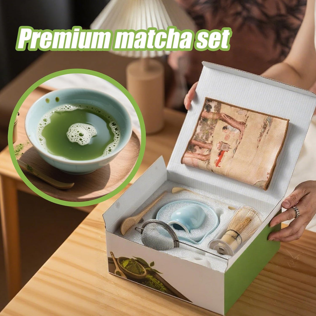 Matcha Set 8 PCS japanisches Teeservice inkl Bambus Matcha Besen, Tee Besenständer, Matcha Schale, T