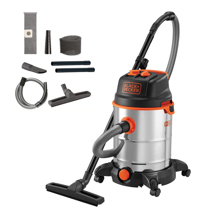 BLACK+DECKER Nass und Trockensauger BXVC30XTDE mit Integrierte Steckdose für Elektrowerkzeug (1600 W