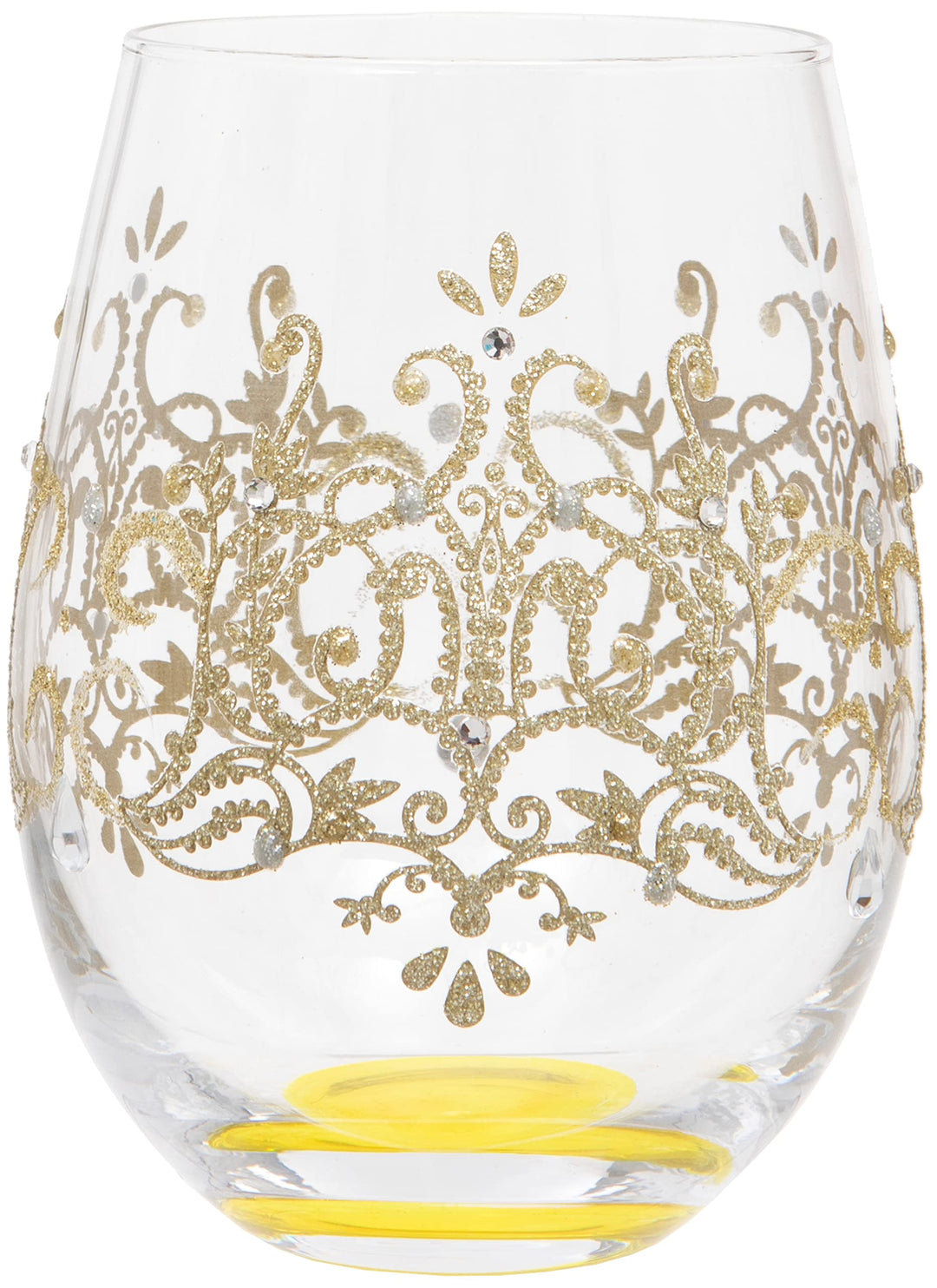 Maturi Weinglas ohne Stiel, handbemalt, goldfarbenes Flockmuster, 530 ml, in Geschenkbox, Glas ohne