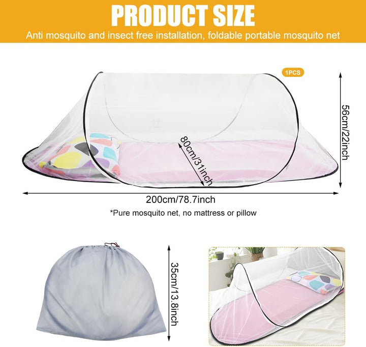 Faltbares Moskitonetz, Moskitonetz Pop Up, Moskitonetzs Reise, Moskitonetzs Bett, 200 x 80 x 56 cm,