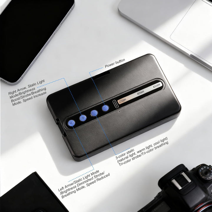 M140 LED Selfie Licht mit 2000mAh Akku, 6500K Profi Video Licht für Handy/Tablet/Kamera, Rotierbares