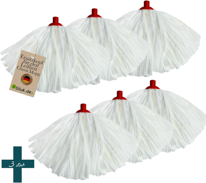6 x Ersatzkopf für Leifheit Classic Mopp für Alle Flecken Entfernen Boden (Spunlace), Spunlace