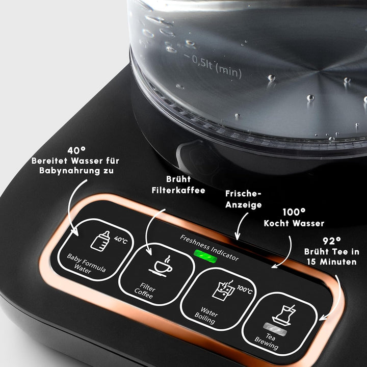 Karaca Teekocher Robotea Pro 4 in 1 sprechender Automatik-Teekocher Wasserkocher und Filterkaffeebrü