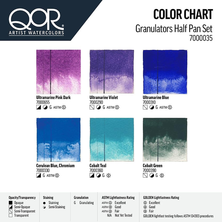 QoR Künstler-Aquarellfarben, Granulatoren, 6 Farben