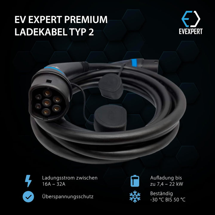 EV Expert Premium Ladekabel TYP 2 | 32A | 1-3phasig | 5-8 Meter (3-phasig / 5 Meter)
