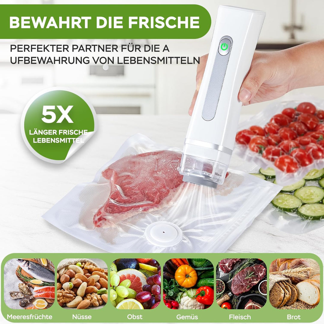 Vakuumiergerät Klein, Handvakuumierer mit 60 kPa Saugkraft, Vakuumierer für Lebensmittel mit 20 Wied
