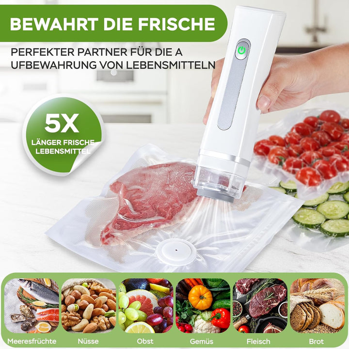 Vakuumiergerät Klein, Handvakuumierer mit 60 kPa Saugkraft, Vakuumierer für Lebensmittel mit 20 Wied