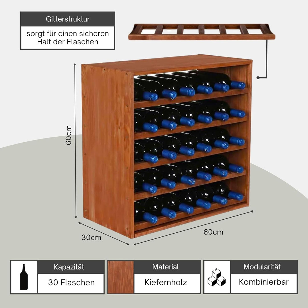PROREGAL Modulares Weinregal VINCELLAR MOD | HxBxT 60x60x30cm | Standard Modul für 30 Flaschen | Mas
