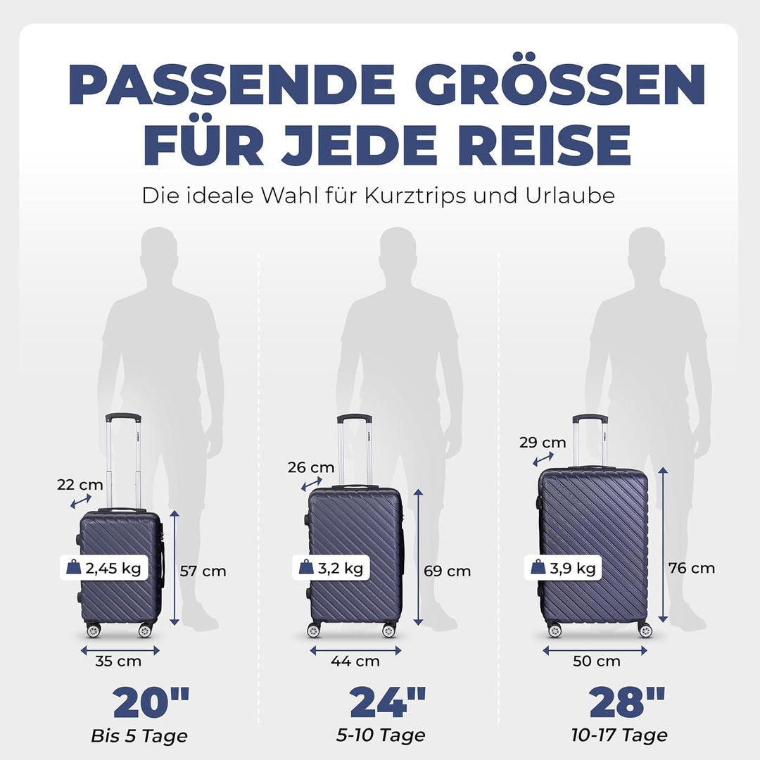 3erKoffersetXXL Komplettpaket – Sichere und leichte ABS Hartschalenkoffer 20"24"28" mit Rollen – Rei