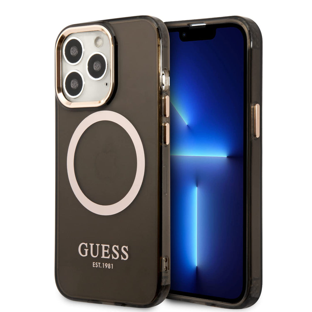 Guess GUHMP13LHTCMK Hülle für iPhone 13 Pro / 13 6,1" schwarz/Black Hard case Gold Outline Transluce