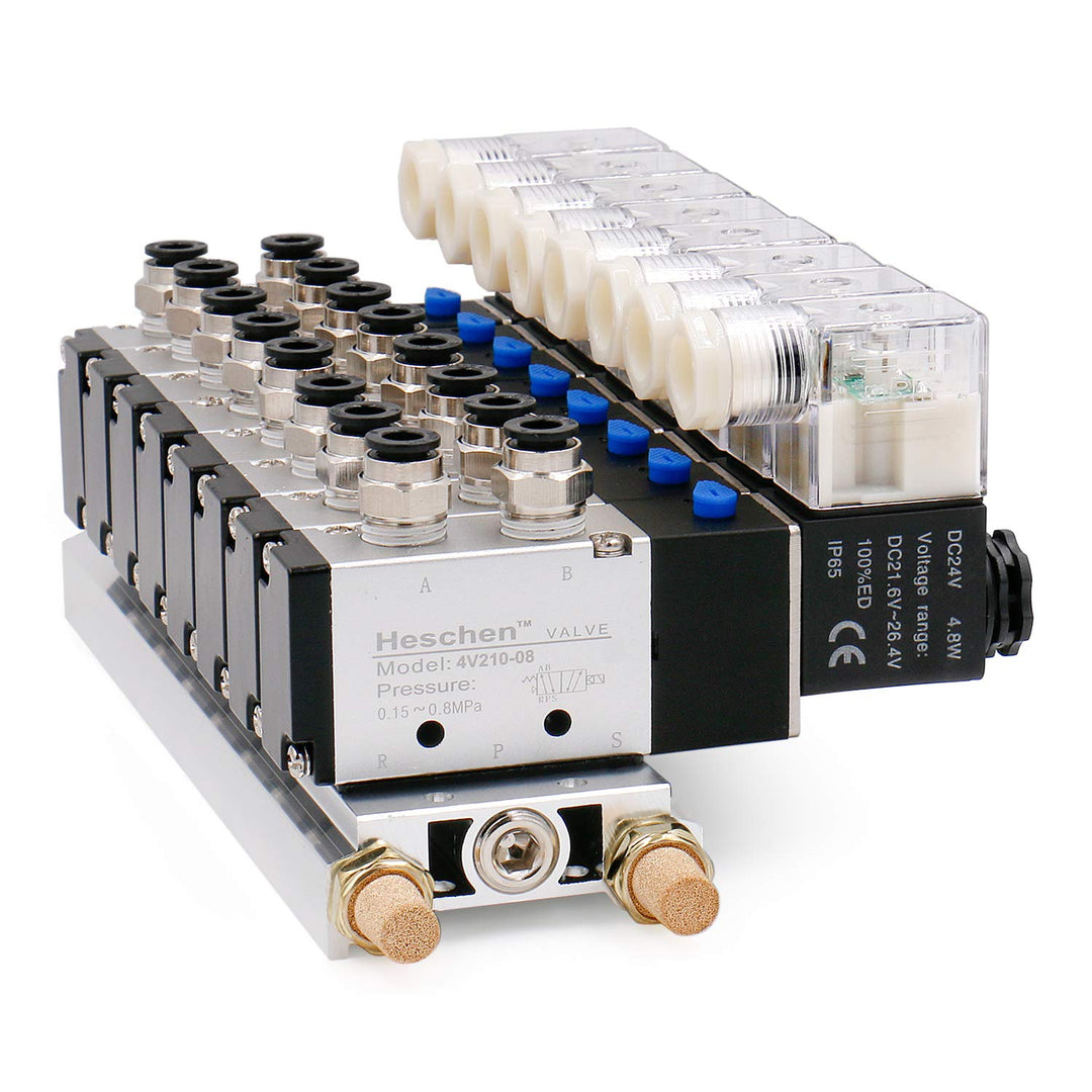Heschen Integriertes Magnetventil mit 8 Fächern, 4V210-08, DC24V, PT1/4'', 5-Wege 2 Positionen, mit