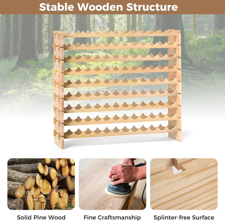 GIANTEX Weinregal Stapelbar Holz, Flaschenregal für 108 Flaschen, Weinschrank Weinständer mit 9 Eben
