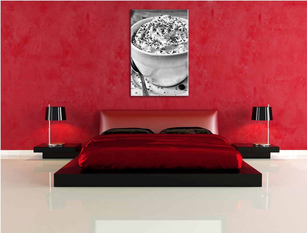 Pixxprint Monocrome, Frischer Kaffee mit Schokosträusel, Format: 100x70 auf Leinwand, XXL riesige Bi