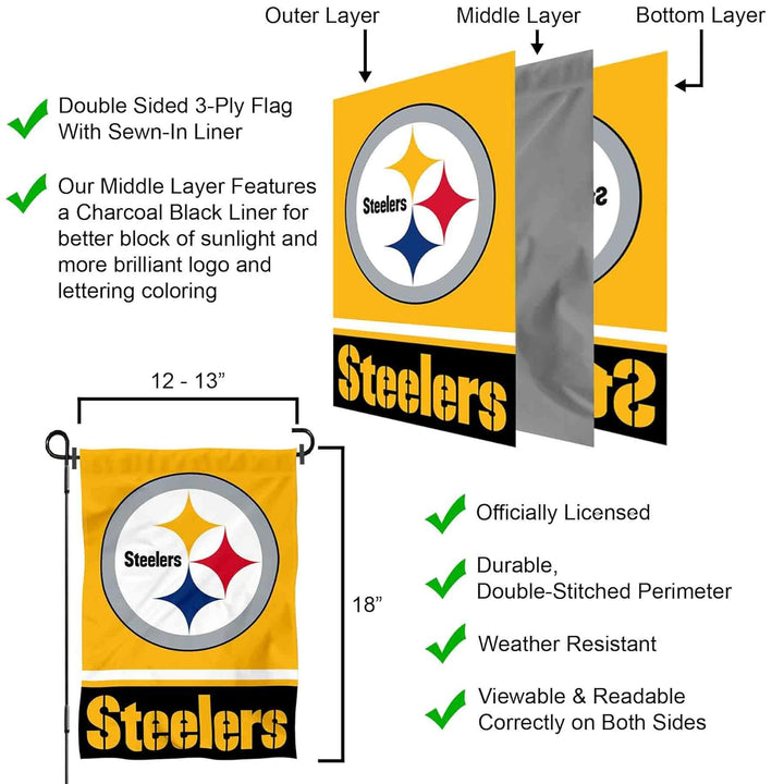 Pittsburgh Steelers Gartenflagge, doppelseitig, goldfarben
