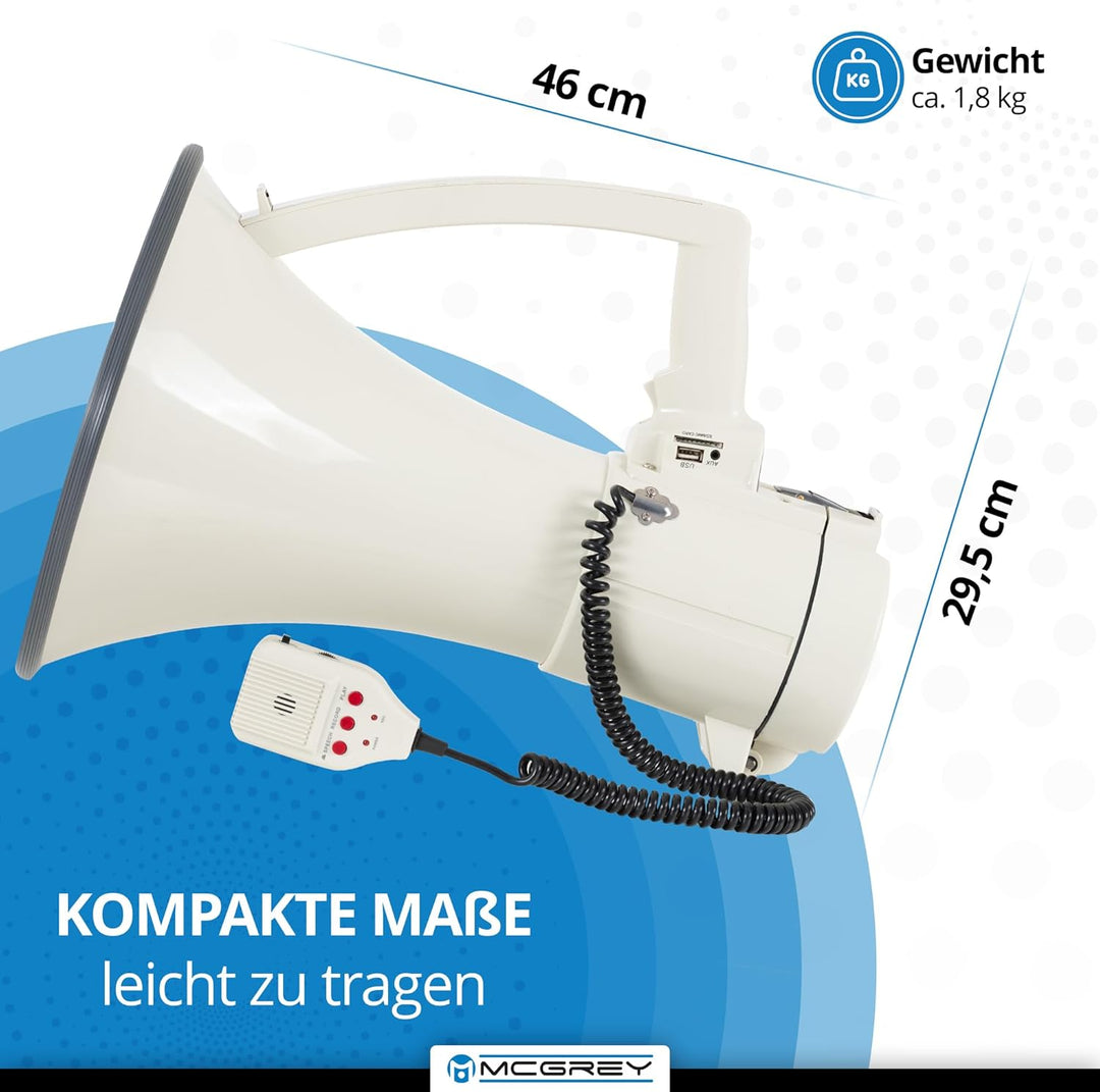 McGrey MP-2000HRS MkII Megaphon - Reichweite: 1500 m bis max. 2400 m auf freiem Feld - Funktionen: S