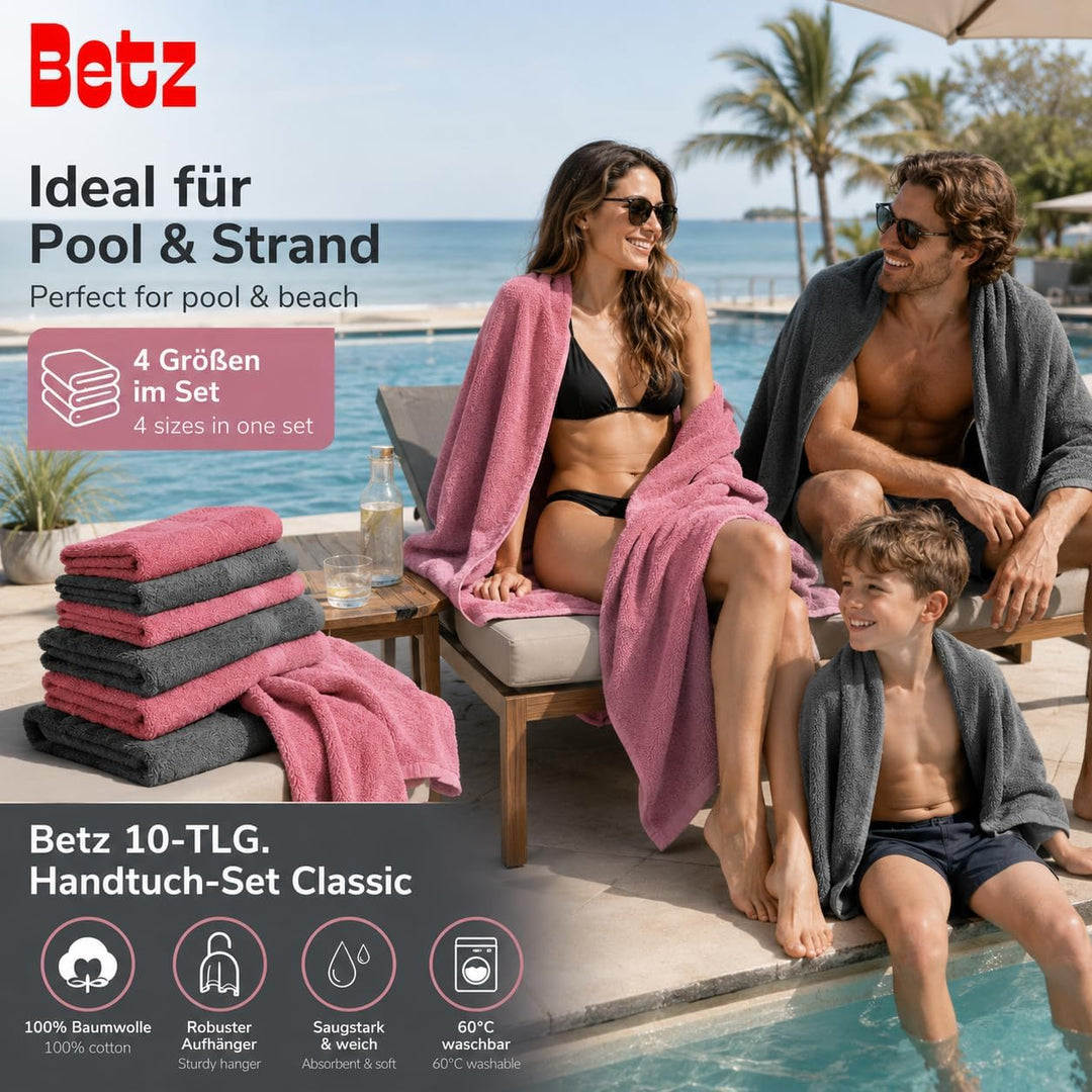 Betz 10-TLG. Handtuch-Set Classic 100% Baumwolle 2 Duschtücher 4 Handtücher 2 Gästetücher 2 Seiftüch