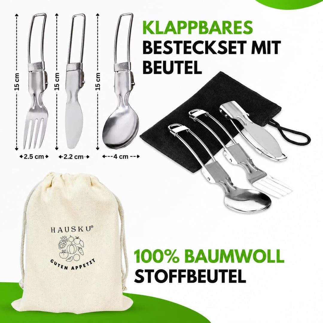 Brotdose Edelstahl mit Fächern 1400 ml - Lunchbox mit Bewegliche Trennwand und Besteck, Auslaufsiche