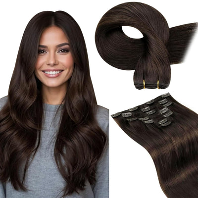 Hetto Clip in Extensions Echthaar Braun Extensions Clip in Echthaar Remy Clip in Haarverlangerung Ex