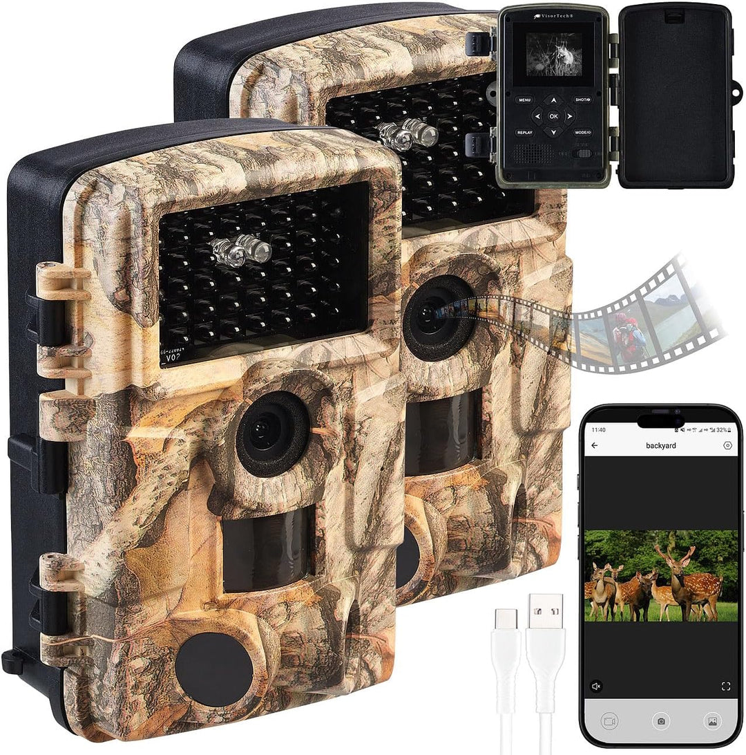 VisorTech Wildkameras: 2er-Set WLAN-Full-HD-Wildkamera, PIR, Nachtsicht, 6 Mon. Stand-by, App (mit H