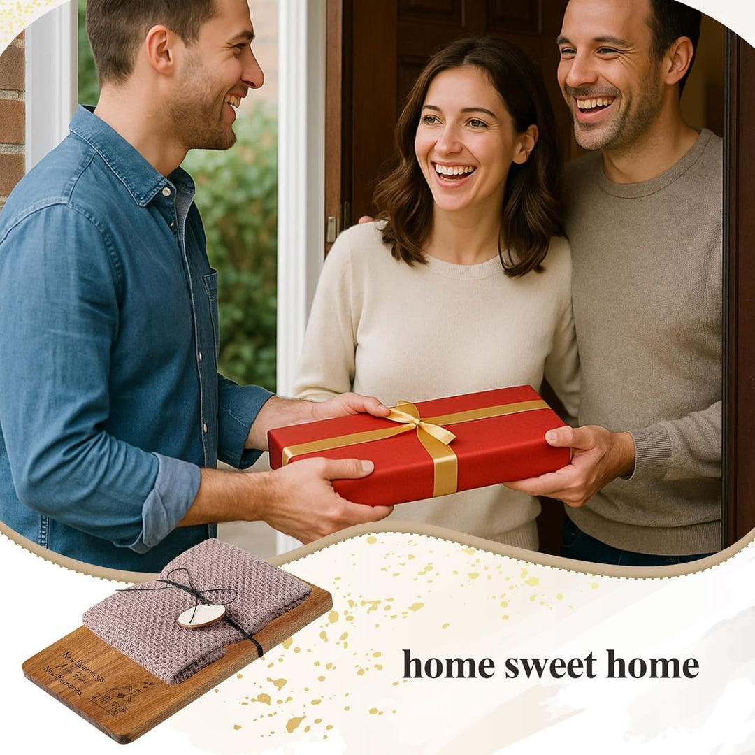 Xuniea Einweihungsgeschenk 23 x 15 cm Holz Frühstücksbrett Baumwolle Küchentuch Neues Zuhause Gesche
