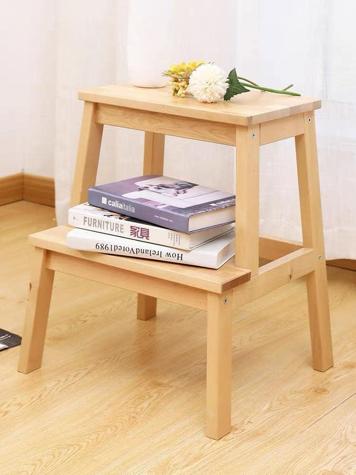 TIENDA EURASIA Bambusleiter mit 2 Stufen | nordischer Stil | Stufe 2 Höhen | Küchenhocker | Bad | St